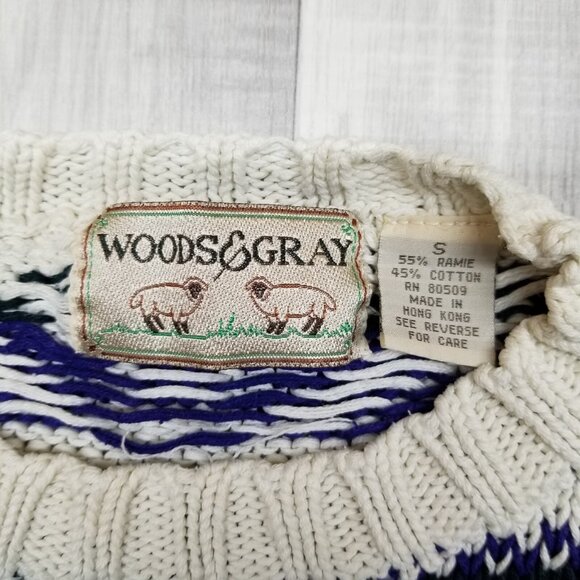✅VTG WOODS & GRAY Women's SMALL Sweater Nordic Geometric Y2K * PILING, STAINING - Picture 6 of 12